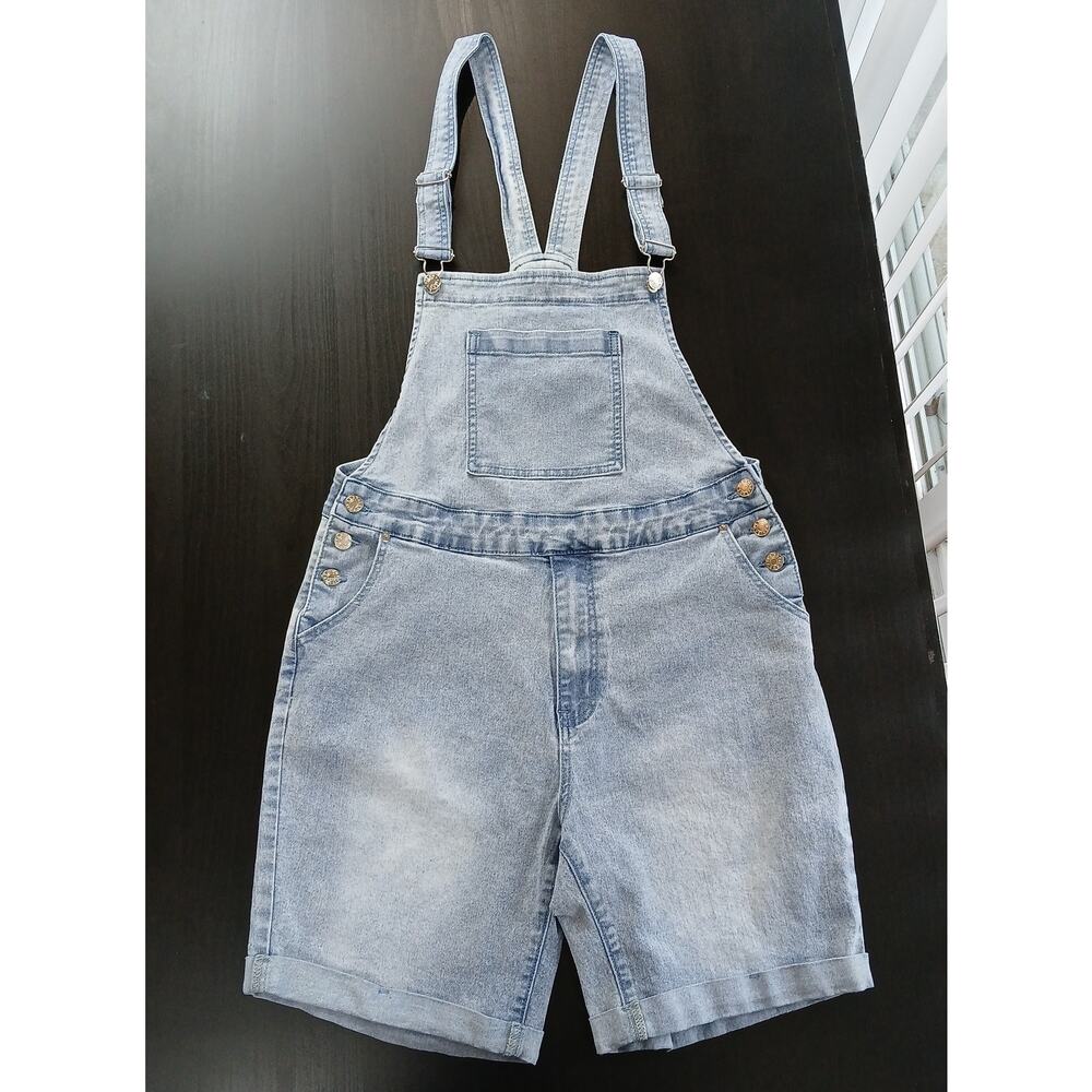 🔥SALE🔥 Sky Blue Overall Shorts M cuffed shortalls denim jean romper adjustable
